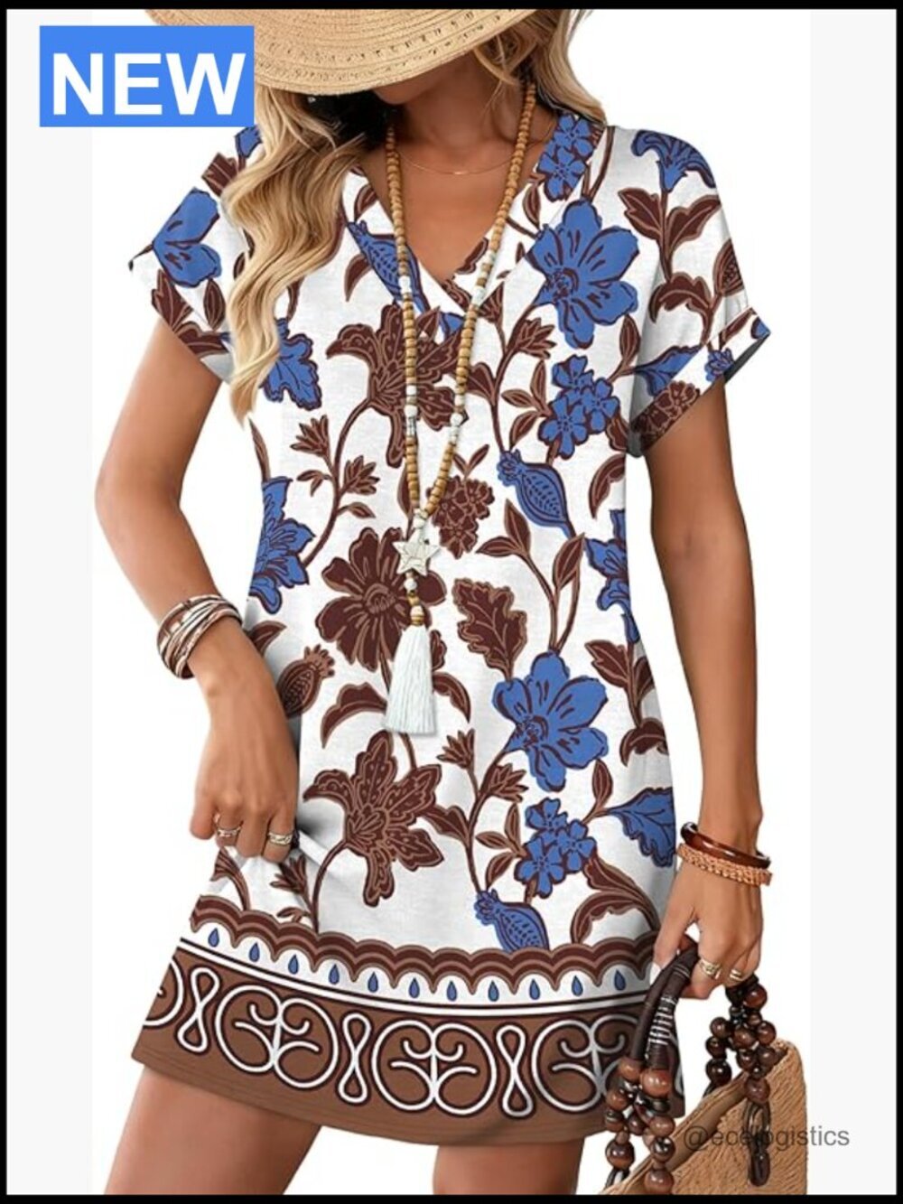 Casual Tshirt Dress Midi Flowy Beach Vacation Dress with Pockets